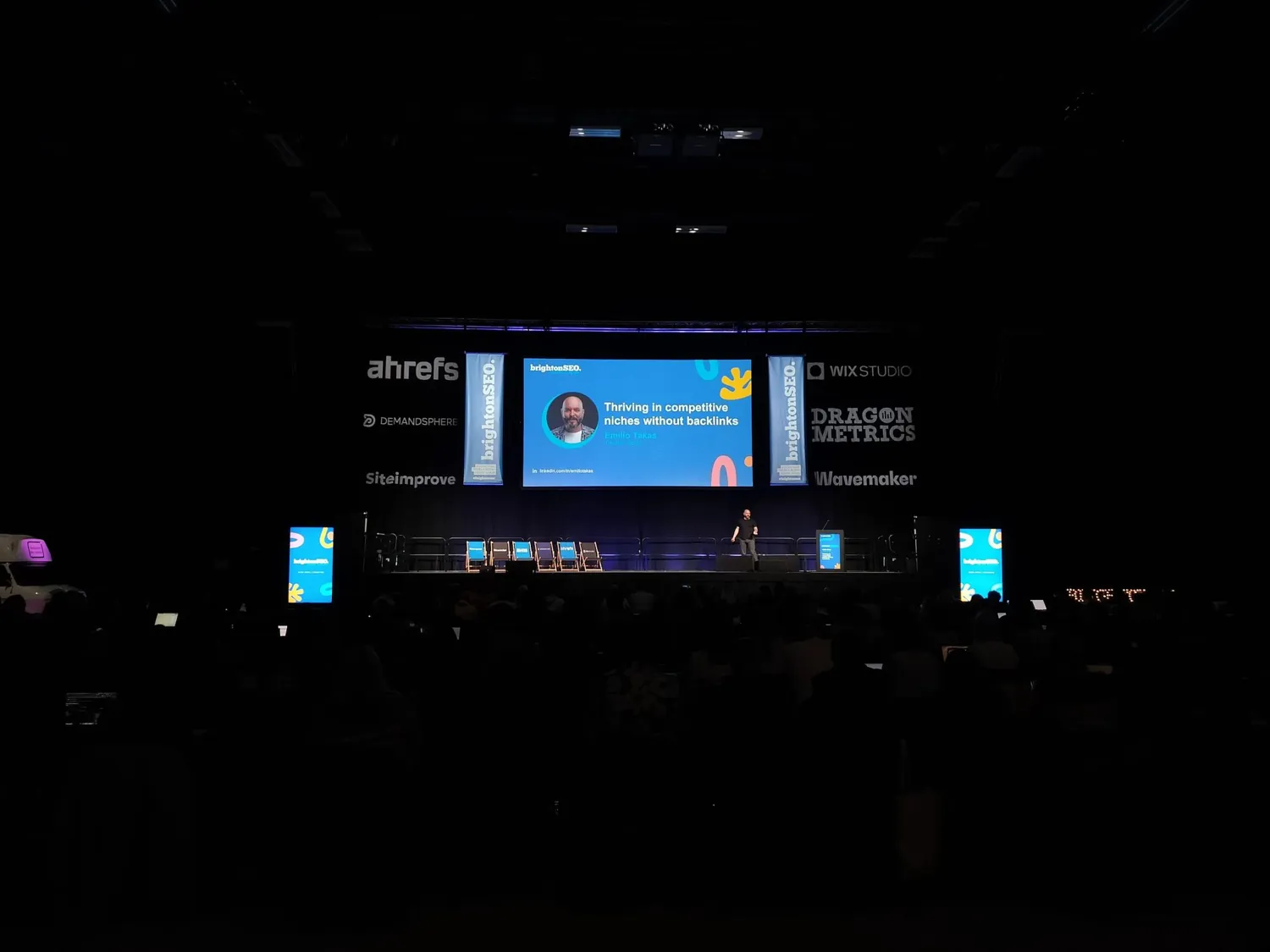Emilio Takas on stage at BrightonSEO